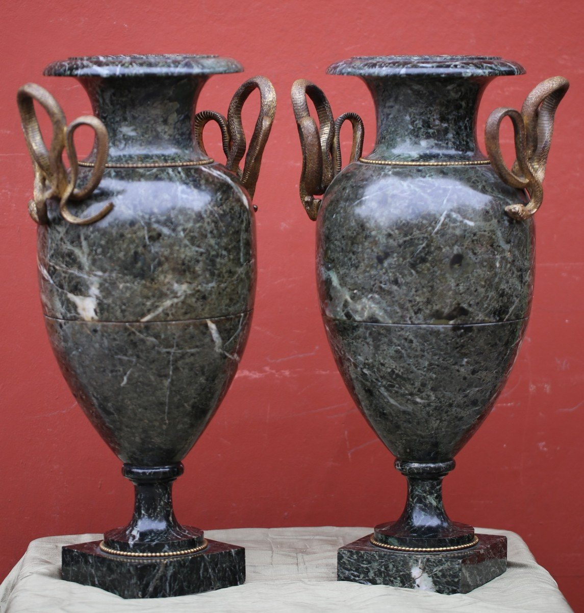 Pair Of Baluster Marble Vases