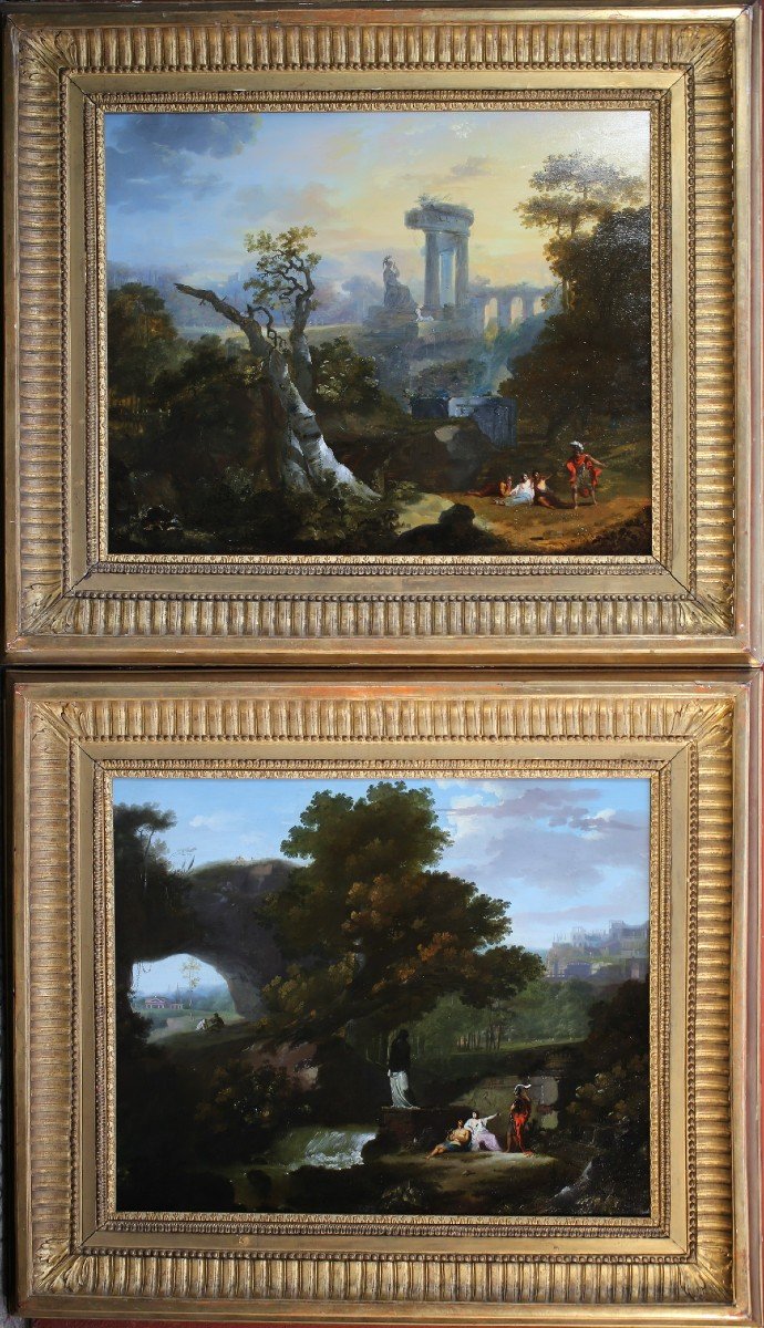 Jean-Louis De Marne (1752-1829), Paire De Paysages Animés Et Ruines Antiques