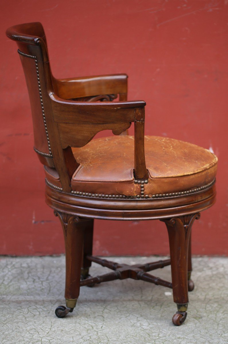 Fauteuil De Bureau Tournant En Acajou, époque XIXème-photo-2