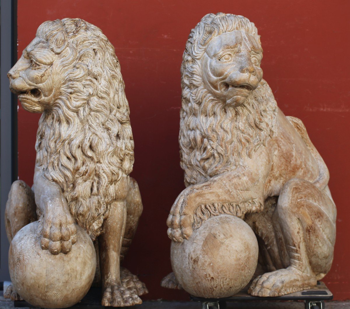 Ecole Italienne XIXème siècle (Venise) dans le style du XVIIIème, monumentale Paire De Lions -photo-4