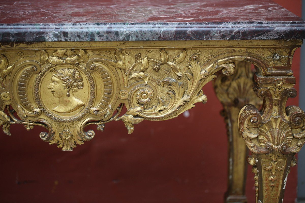 Table De Milieu En Bois Sculpté Et Doré De Style Louis XIV, En Partie d'époque-photo-2