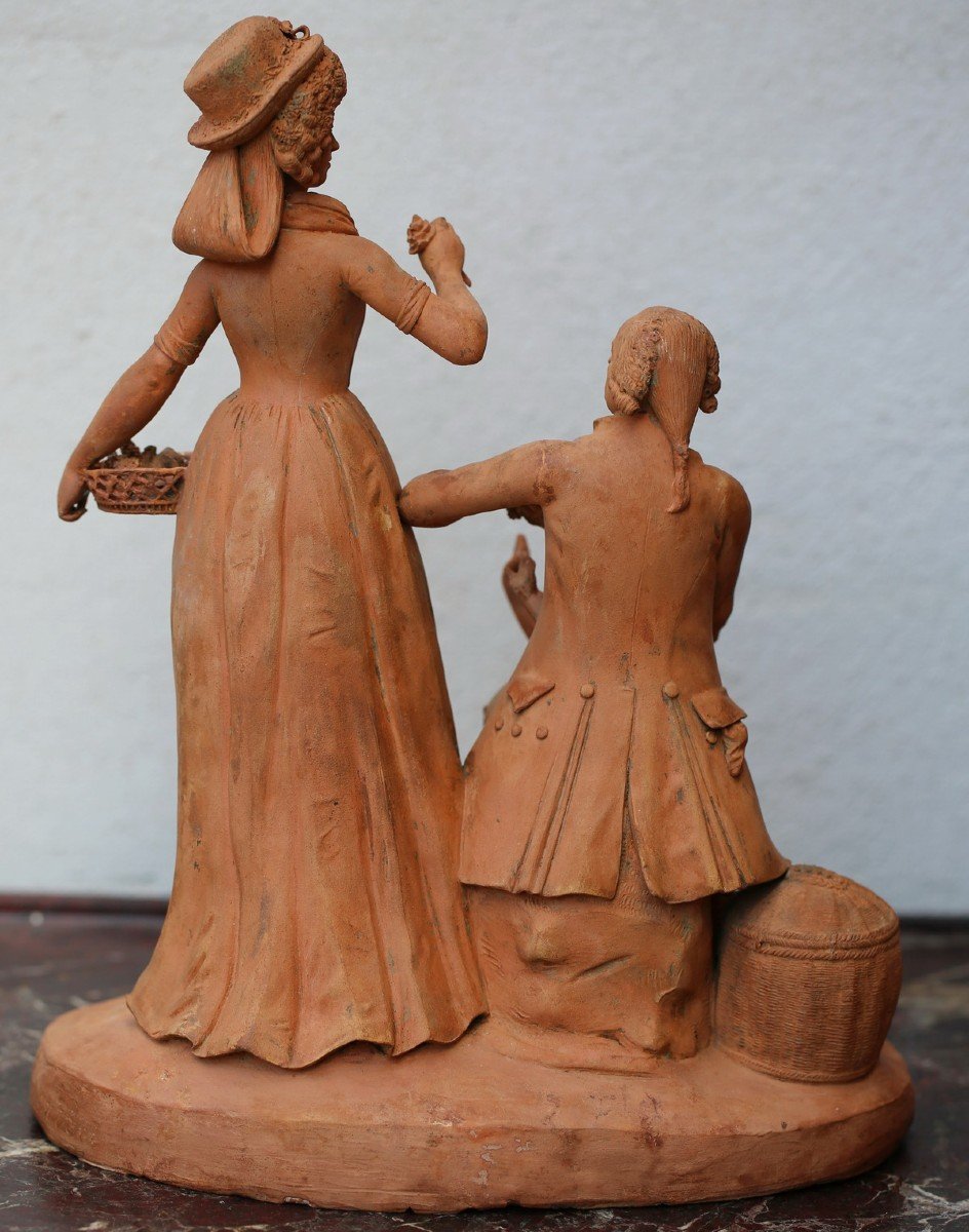 Belgian School Late 18th C., Couple With Child, Cat And  Dogs, Terracotta Signed Ficquaert Bri-photo-2