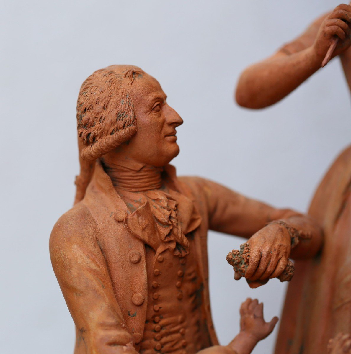 Belgian School Late 18th C., Couple With Child, Cat And  Dogs, Terracotta Signed Ficquaert Bri-photo-3