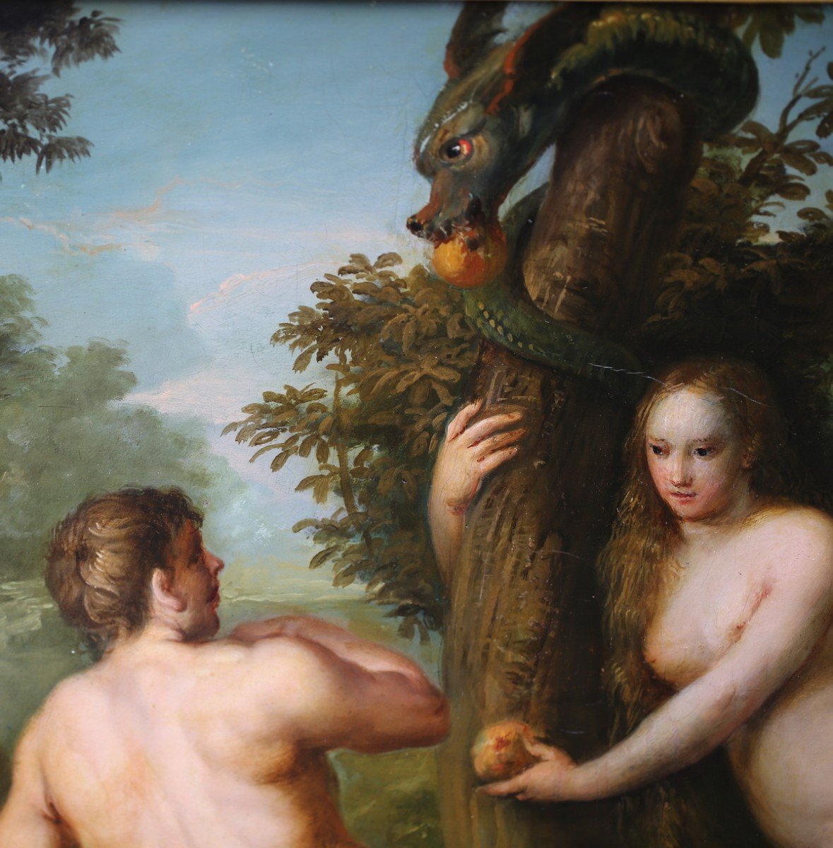 Le Corrège (d'après), Adam Et Eve, huile Sur Panneau Vers 1800-photo-3