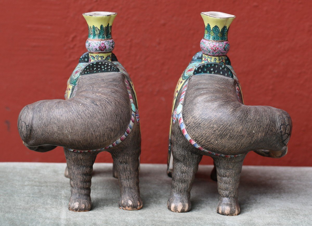 China Early 20th Century, Pair Of Elephants-photo-2