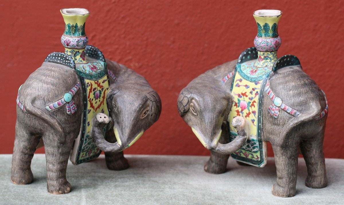 China Early 20th Century, Pair Of Elephants-photo-3