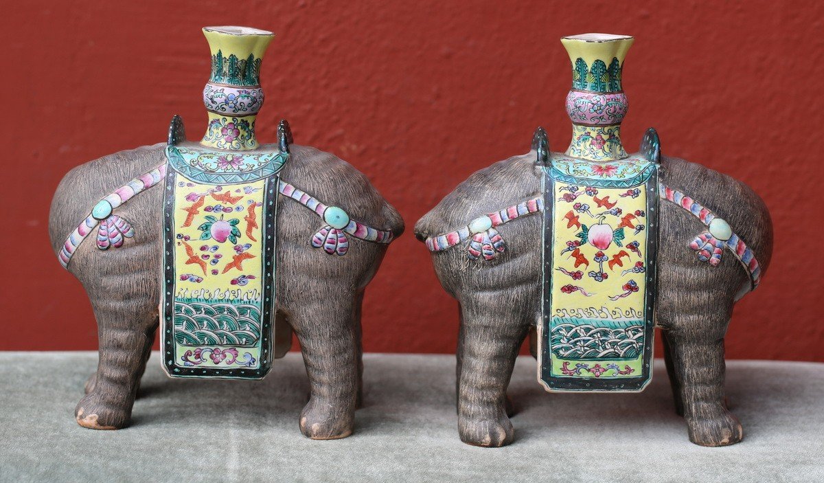 China Early 20th Century, Pair Of Elephants-photo-1