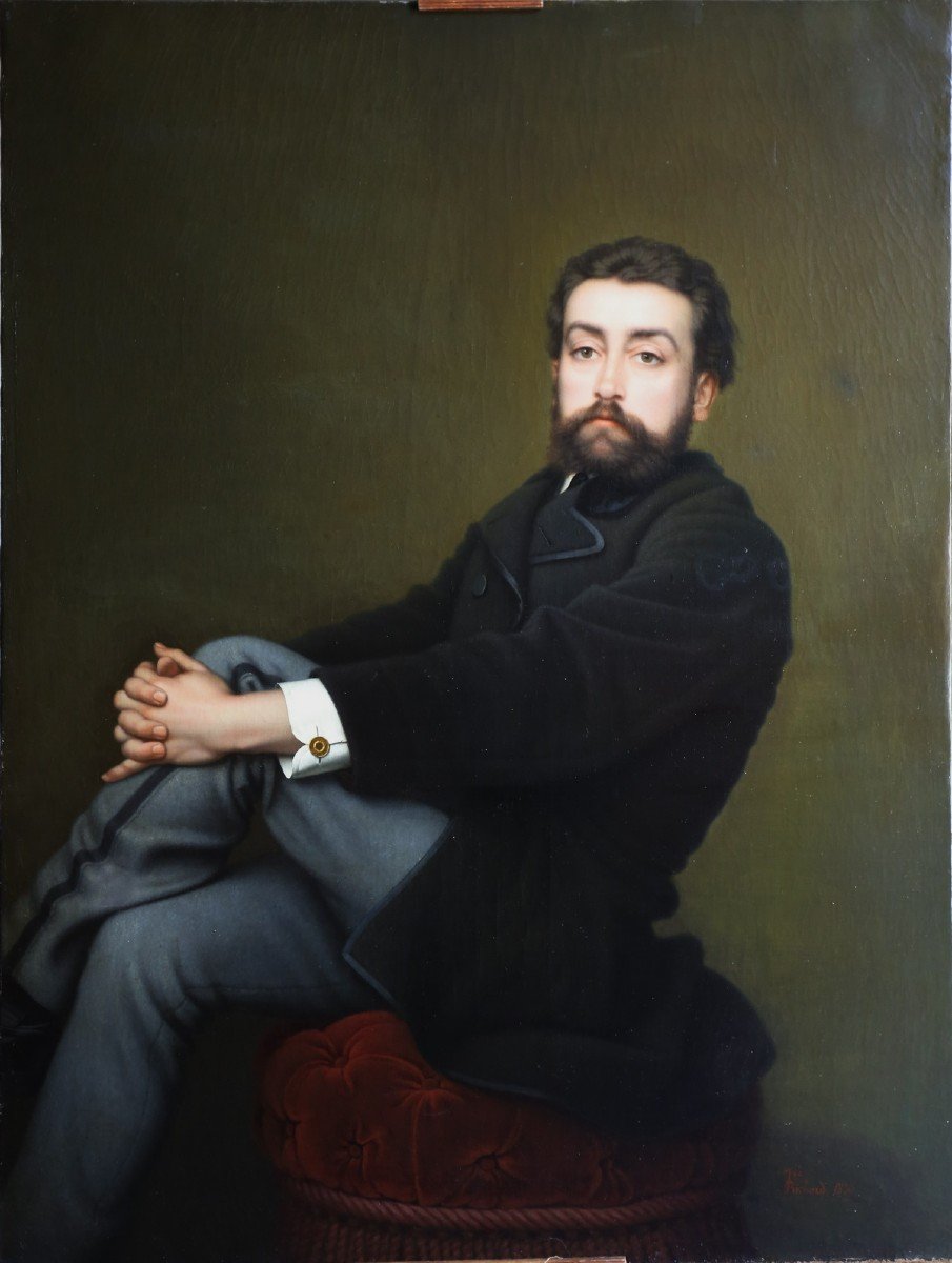 Irénée Richard 1821-1906, Portrait De Jeune Homme Assis-photo-4