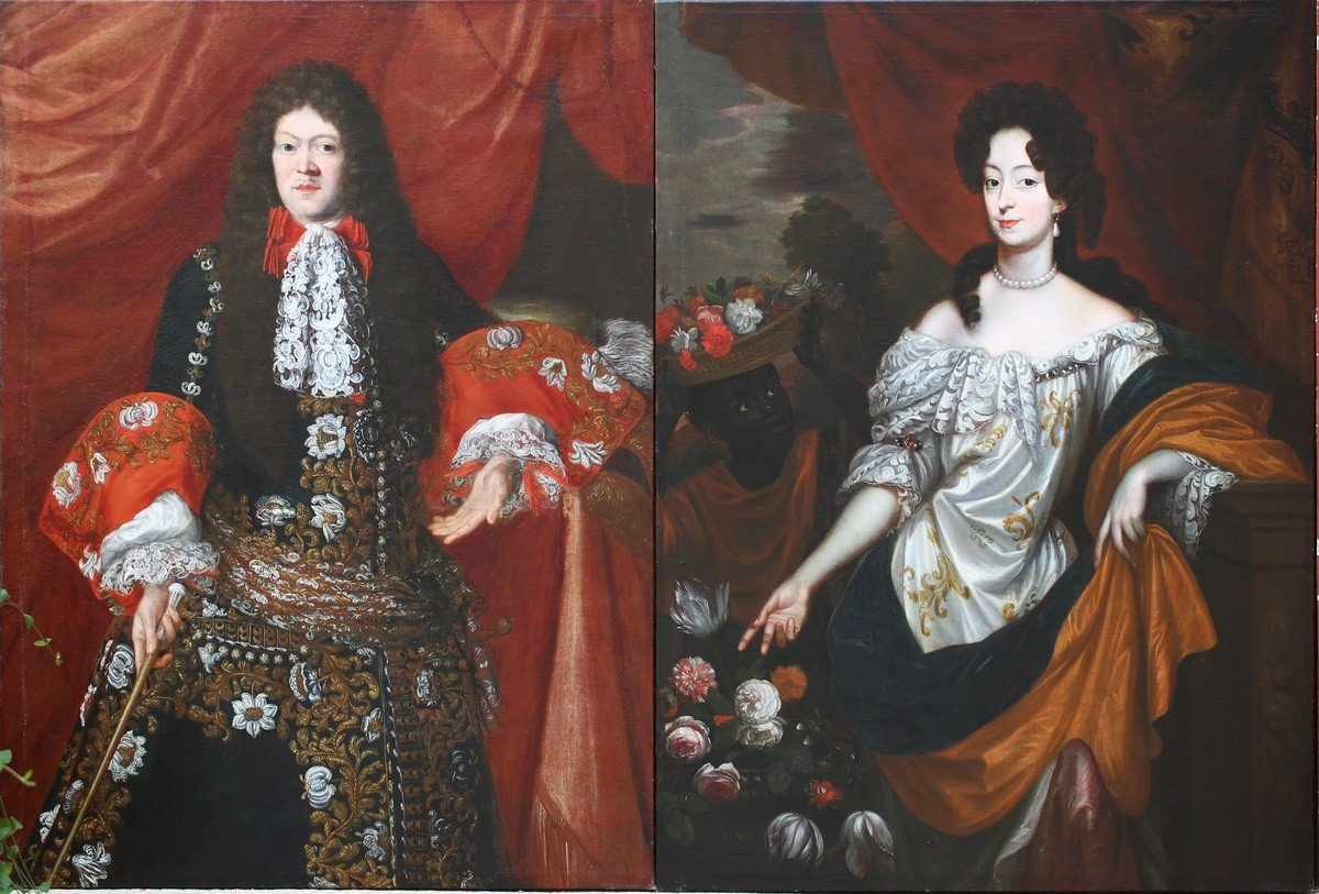 Around Godfrey Kneller (1646-1723), Portrait Of A Man And Portrait Of A Woman And Her Servant.-photo-2