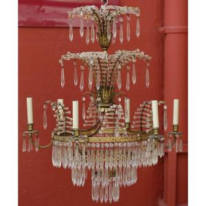 Chandelier 6 Lights In Gilt Bronze And Crystals Style Northern Europe Early XX