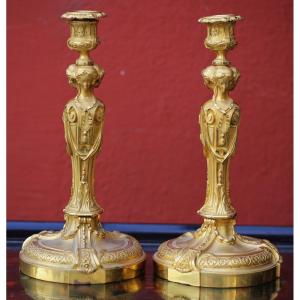 Pair Of Candlesticks Model By Joseph Auguste Nineteenth Work.