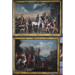 Italian School Of The XVIII Around Matteo De Pitocchi, Pair Of Paintings.