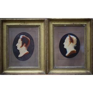 Louis Bertin-parant 1768-1851 Attributed To, Two Profiles Of Man In Cameos.