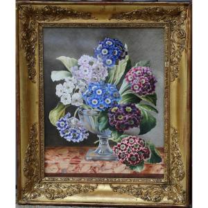 Ange Wasset 1802-1842 Bouquet De Primevères Oreille d'Ours 1831