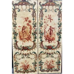 Pair Of Panels Decorated With Chinoiserie From The Late 19th Century.