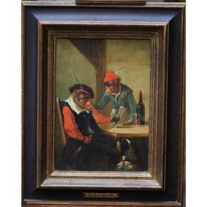 Zacharie Noterman 1820-1890 Drunk Monkey Oil On Wood.