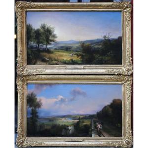 François Edme Ricois 1795-1881, Pair Of Terrace Landscapes Of Saint-germain En Laye 1851