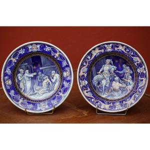 Pair Of Rennaissance Style Enamel Plates Circa 1880