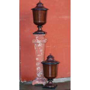 Pair Of Large Mahogany Covered Vases In The English Taste Late 19th Century