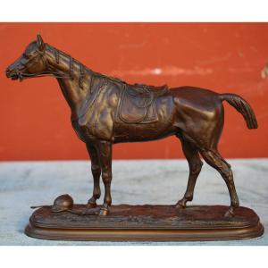 Edouard Paul Delabrierre 1829-1912 Harnessed Race Horse, Old Bronze Proof