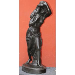 Jean Joseph Foucou 1739-1821 d'Après, Bacchante Portant Un Jeune Faune, Bronze Circa 1880