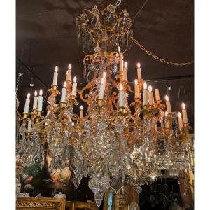 Important Chandelier In Gilt Bronze And Crystals, 48 Lights, N.iii Period