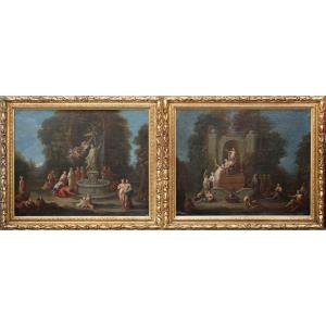 French School 18th Century Follower Of Jean-jacques François Le Barbier Pair Of Paintings 