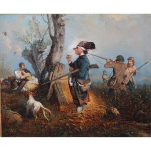 French School Of The 19th Century, The Hunting Party, Oil On Canvas.