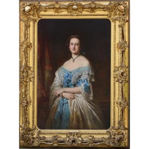 Edouard Dubufe 1819-1883, Portrait d'Elisabeth De Flavigny, Marquise De La Grange En 1852.