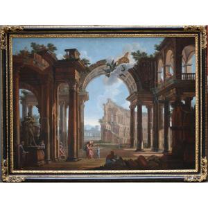 18th Century Italian School, Caprice Of Animated Architectural Ruins.
