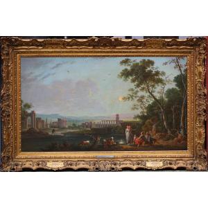 Jean Baptiste Charles Claudot 1733-1805 Animated Caprice Of Figures And Ruins.