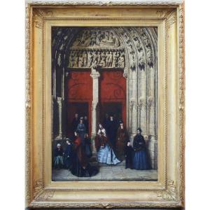 Charles Théophile DEMORY 1833-1895, messe des Rameaux, Notre Dame de Paris, porte St Etienne.
