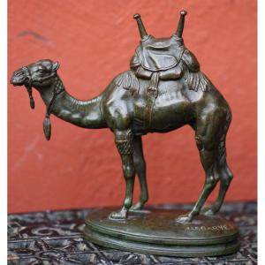 Alfred BARYE 1839-1882, le dromadaire sellé, bronze à patine brune .