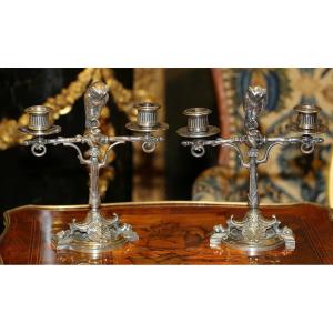 Charles De Marnyhac 1840-1897 1 Rue De La Paix Pair Of Owl Candlesticks