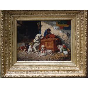 Vincent de Vos 1829-1875,compagnons de cirque, huile sur bois.