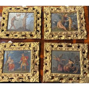 Late 17th-early 18th Century Italian School, Suite Of Four Paintings On A Mirror Background.