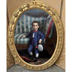 Paolo MEI 1831-1899, petit garçon au costume bleu en 1869