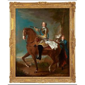 Jean Baptiste Van Loo 1684-1745 Workshop Of, Equestrian Portrait Of Louis XV.