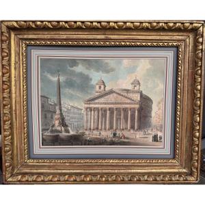 Early 19th Century French School, View Of The Pantheon In Rome, Watercolor Drawing.