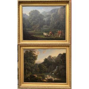 Jean-victor Bertin 1767-1842 Attributed To, Diane And Actéon, Hercules And The Bull Achéloüs.