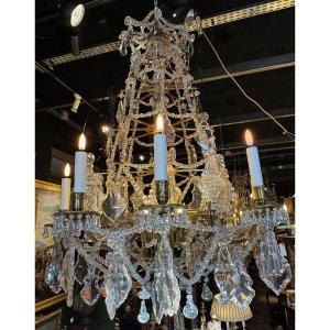 Louis XVI Style Chandelier With Lacework, 8 Arms Of Light And Indirect Lighting, Early 20th Century.