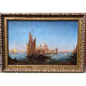 Ecole Française fin du XIXème autour de Ziem, vue du grand canal et la Salute à Venise.