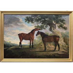 19th Century English School After Georges Stubbs 1724-1806, Two Horses Running Free.