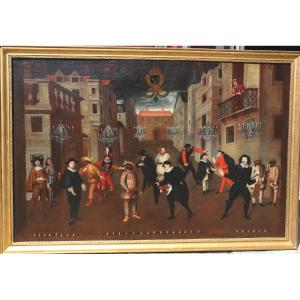 17th Century French School Around Antonio Verrio La Comédie Française, Comédia Del Arte