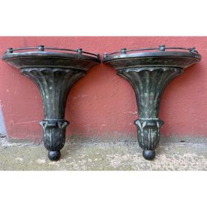Paire de petites consoles d'appliques en bronze patiné style neoclassique début XXème