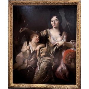 Henri Gascar, Attributed To, Portrait Of Madame De Montespan As Venus And Cupid.