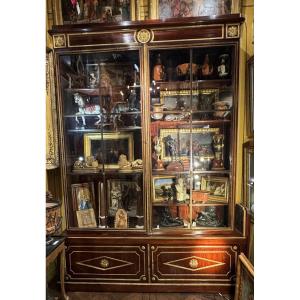Two-section Glass-fronted Bookcase, Early 19th Century, Mahogany, Richly Decorated With Gilded Bronze.