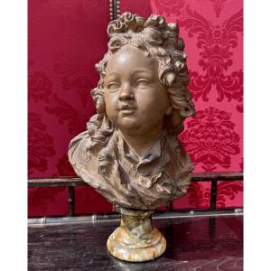 Fernando Ciancianaini dit CIAN 1889-1954 buste d'enfant style Louis XIV en terre cuite.
