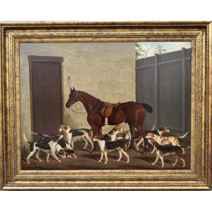 James Loder Of BATH 1784-1860, cheval et chiens de meute aux écurie en 1836