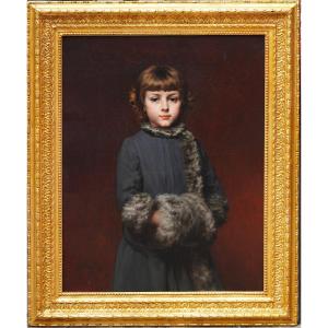Gaston Casimir Saint Pierre (1833–1916), Portrait Of A Little Girl Wearing A Fur Muff.